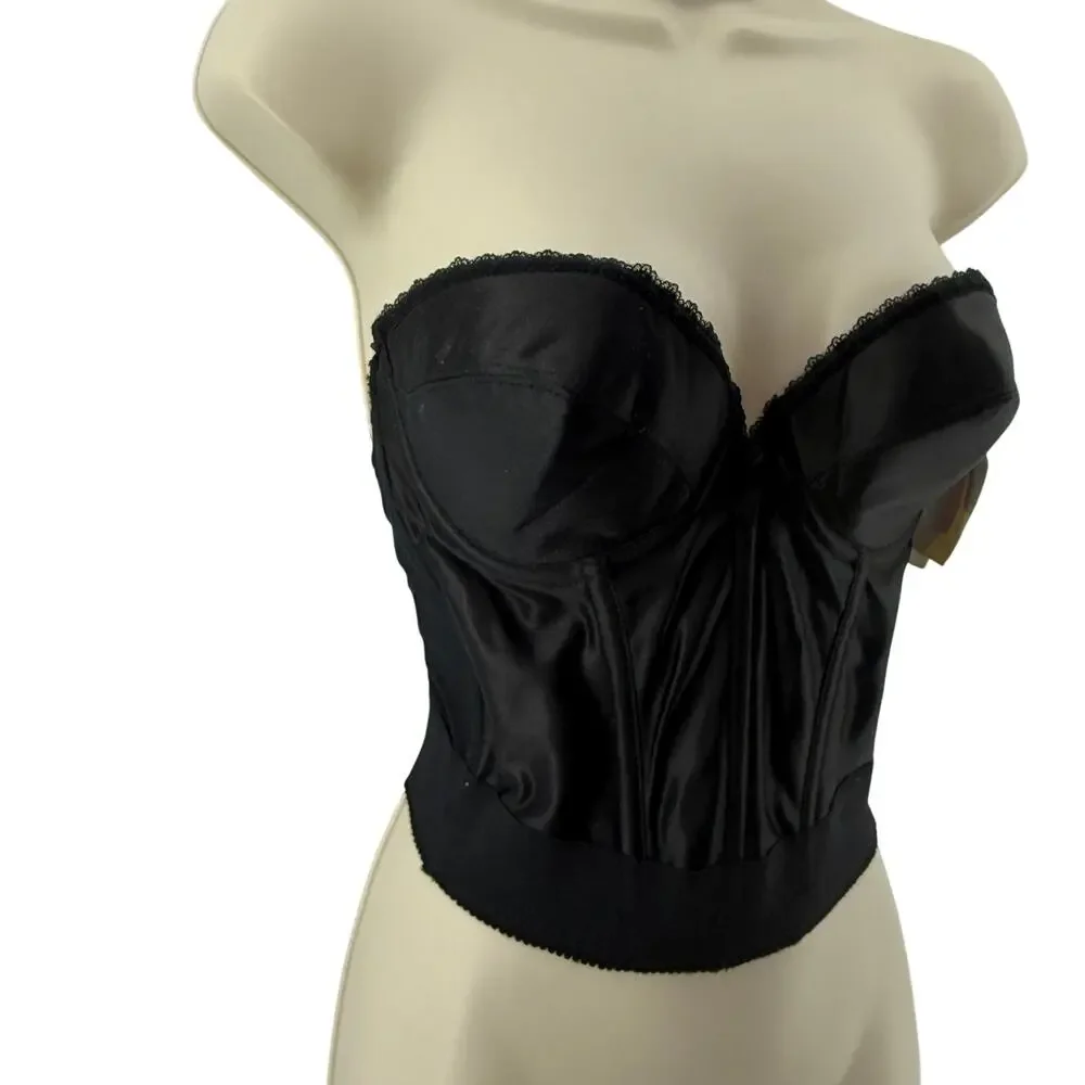 Vintage Backless by Smoothie Longline Bra Size 36B Black Corset Top Glam Rock